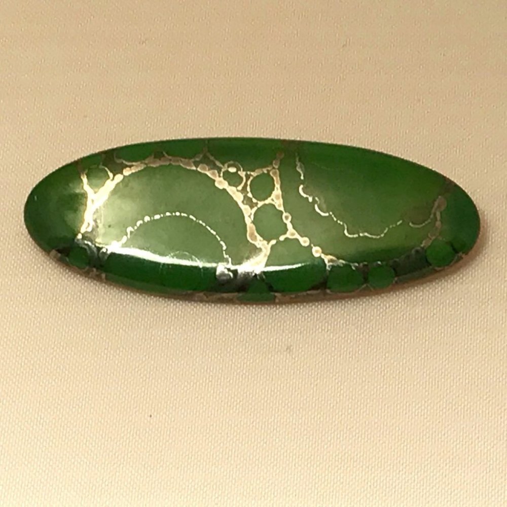BROOCH Oval Green Silver Ceramic